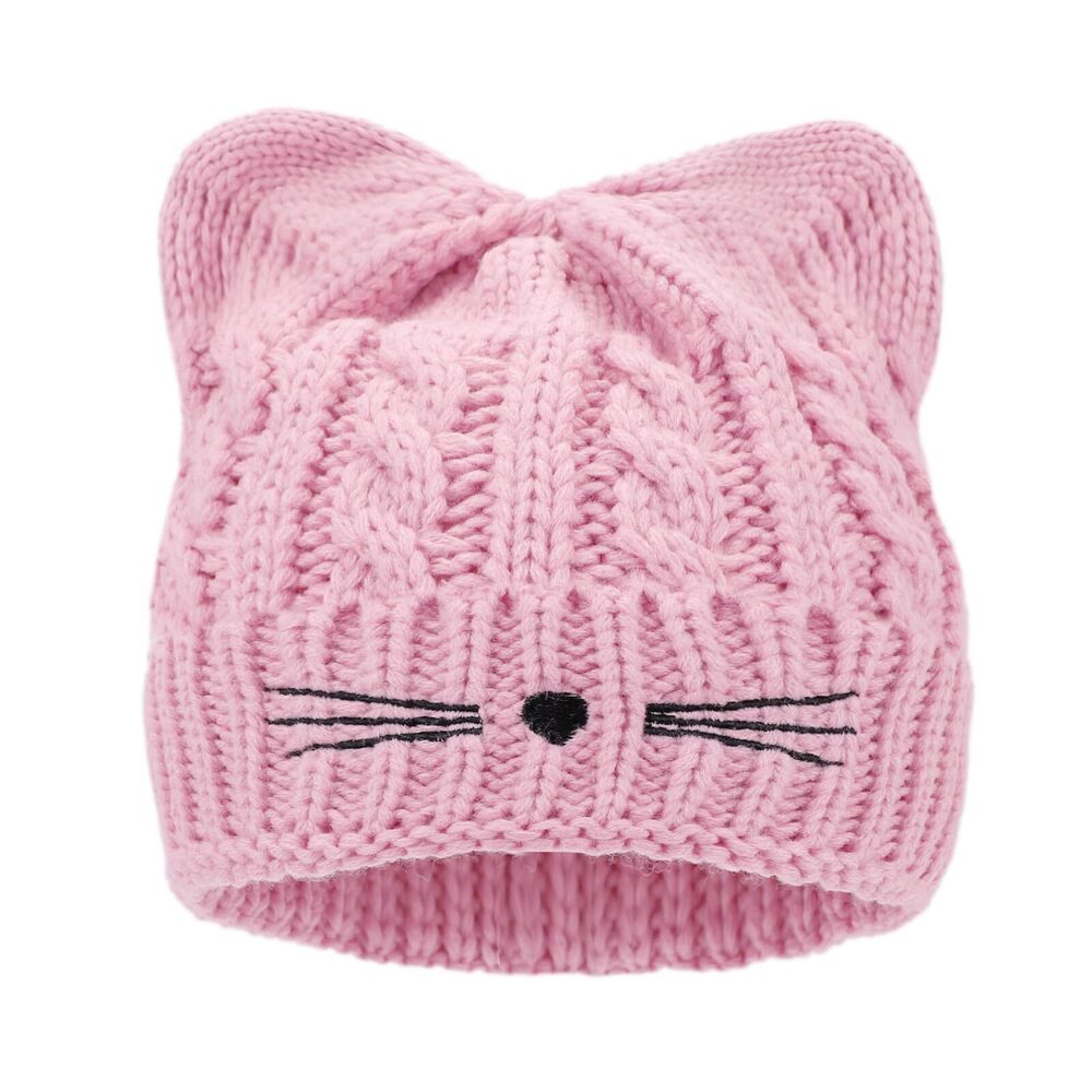 9215 Girls Cute Cat Ears Beanie Hat Winter Crochet Knit Cap Knitted Cat